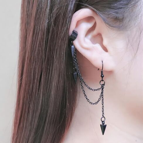 Retro Long And Short Rivet Earrings Ear Clips Fashion Goth Punk Tassel Earrings in Kuwait