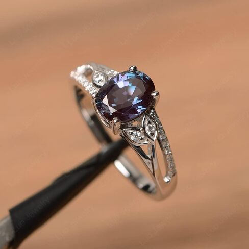 LUO 925 Sterling Silver Oval Shaped 8X6 MM Gemstone Ring Leaf Engagement Ring for Women in Kuwait