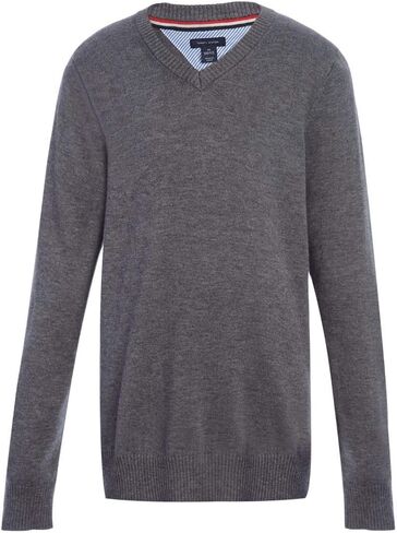 Tommy Hilfiger Girls V-Neck Sweater, Kids Long Sleeve School Uniform Clothes with Tall Sizes in Saudi Arabia
