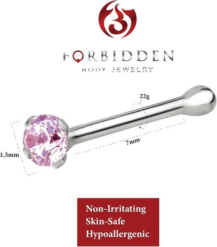 Forbidden Body Jewelry Nose Rings Sterling Silver Micro Nose Studs CZ Simulated Diamond Bone Stud for Women Men 1.5 mm Crystal 22G in Kuwait