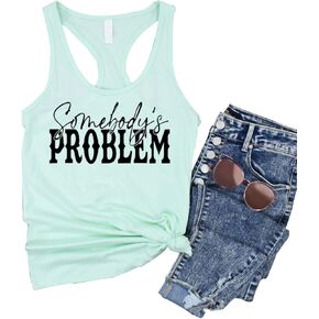 AEARGIV Womens Somebody's Problem Tank Tops Country Music Tees Western Cowboy Cowgirl Shirt