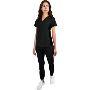 Womens Stretch Knit Panel Top and Jogger Pant Scrub Set Medical Nursing GT 4FLEX