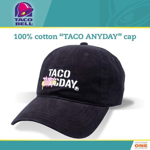 Concept One Bell Taco Any Day Cotton Adjustable Dad Hat with Curved Brim, Black, One Size in Saudi Arabia