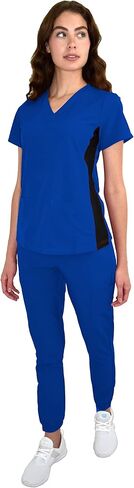 Womens Stretch Knit Panel Top and Jogger Pant Scrub Set Medical Nursing GT 4FLEX in Saudi Arabia