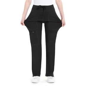 QBK Yoga Scrub Pants Women Mid Rise Yoga Work Pants- Five Pocket Cargo Scrub Pant