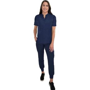 Green Town Women's Mandarin Collar Tuck-In Top and Jogger Pant Medical Nursing Scrub Set GT 4FLEX