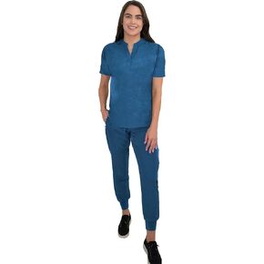 Green Town Women's Mandarin Collar Tuck-In Top and Jogger Pant Medical Nursing Scrub Set GT 4FLEX