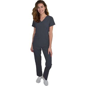 Green Town Scrubs for Women Scrub Set - V-Neck Top and Straight Leg Pant, 5 Pockets, Easy Care, Solids and Prints Uniforms