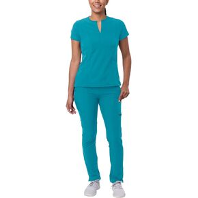 Adar Addition Go-Higher Scrub Set for Women - Notched V-Neck Scrub Top & Skinny Cargo Scrub Pants