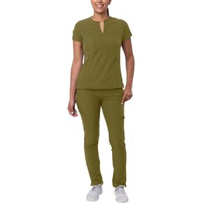 Adar Addition Go-Higher Scrub Set for Women - Notched V-Neck Scrub Top & Skinny Cargo Scrub Pants