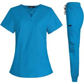 VIAOLI Scrubs للنساء مجموعة حديثة على شكل حرف v و 8 جيوب بنطال رياضي رياضي للتمريض زي عمل متين قابل للتمدد