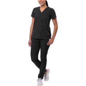 Adar Addition Go-Basic Scrub Set for Women - Slim V-Neck Scrub Top & Skinny Cargo Scrub Pants