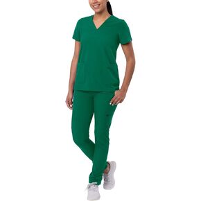 Adar Addition Go-Basic Scrub Set for Women - Slim V-Neck Scrub Top & Skinny Cargo Scrub Pants
