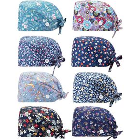 8 Packs Gourd-Shaped Working Cap with Buttons Sweatband Adjustable Hats Tie Back Hats Headwear Printed for Women Men, Multicoloured, Medium in Saudi Arabia