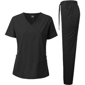 Dagacci Medical Uniform Women's 4-Way Stretch Fitted Y Neck Natural Scrub Set in Kuwait