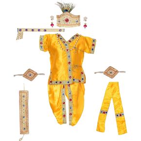 فستان AHHAAAA أصفر كريشنا يرتدي زي أنجريكا كورتا ودوتي مع ملحقات للأولاد in Kuwait