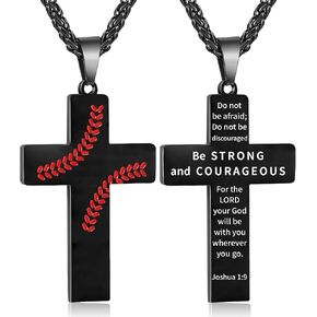 Zocomi Baseball Cross Necklace for Boys Men, Stainless Steel Cross Pendant Chain 24 Inches, Inspirational Bible Verse Quote Religious Gift in Saudi Arabia