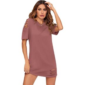 Floerns Women's Casual Ripped Short Sleeve T-Shirt Tunic Dress