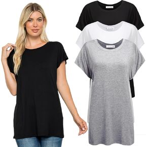 Free to Live 3 Pack Womens Long, Loose Fitting Tunic Tops with Short Kimono Sleeves in Saudi Arabia