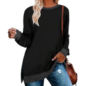 WELINCO Womens Crewneck Pullovers Color Block Long Sleeve Side Split Tunic Tops