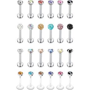 Suprsparkle 24 Pcs 16G Hypoallergenic Stainless Steel Labret Lip Monroe Medusa Stud Piercing For Women Men 3mm Cubic Zirconia Forward Helix Earrings Cartilage Tragus Piercing 6mm 8mm in Saudi Arabia