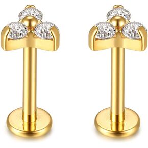 KaseStyle G23 Titanium Labret Studs 16G Lip Studs Earring Piercing Internally Threaded CZ Top Labret Monroe Helix Cartilage Tragus Piercing Studs