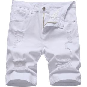 Verdusa Men's Ripped Distressed Raw Trim High Waist Straight Leg Denim Shorts