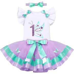 Ladybug Cow Bee 1st Birthday Outfit for Baby Girls Flutter Sleeves Romper Tutu Skirt Headband Bowknot Dress up Costume