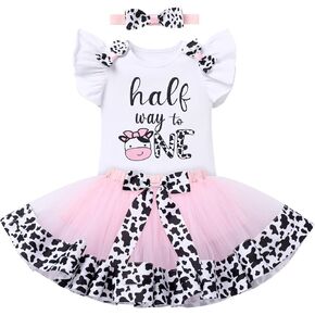 IDOPIP Ladybug Cow Bee 1st Birthday Outfit for Baby Girls Flutter Sleeves Romper Tutu Skirt Headband Bowknot Dress up Costume in Saudi Arabia