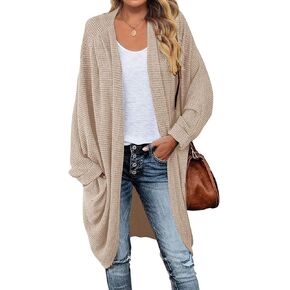 MEROKEETY Women's 2023 Fall Waffle Knit Batwing Long Sleeve Cardigan Loose Open Front Sweater Coat