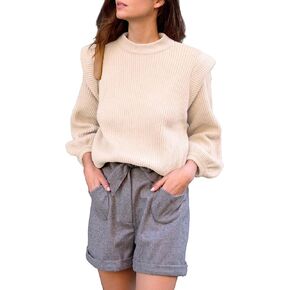 PRETTYGARDEN Women's Sweaters Casual Long Lantern Sleeve Crewneck Ribbed Knit Pullover Striped Jumper Tops Blouse in Kuwait