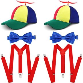 Eurzom 6 Pcs Halloween Propeller Hat, Bow Tie and Adjustable Elastic Y Back Style Suspenders Set Helicopter Hat for Adult