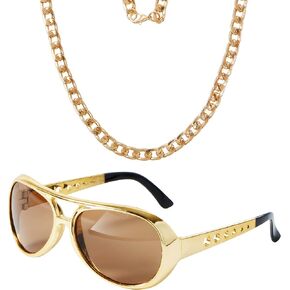 Spooktacular Creations Rockstar Custom Set with Sunglass, Necklace Disco Sunglasses and Necklace, Classic Star Outfit Accessories for Women Men 50’s, 60’s 70’s Style Party, Halloween Party Favors in Saudi Arabia