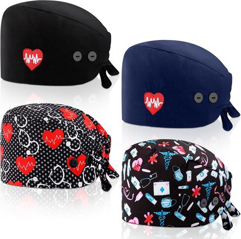 Unittype 4 Pcs Nurse Caps for Women Nursing Working Caps with Button and Sweatband Adjustable Elastic Scrub Hats for Dentist in Saudi Arabia