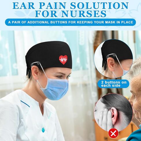 Unittype 4 Pcs Nurse Caps for Women Nursing Working Caps with Button and Sweatband Adjustable Elastic Scrub Hats for Dentist in Saudi Arabia