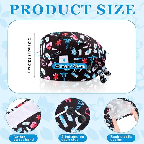 Unittype 4 Pcs Nurse Caps for Women Nursing Working Caps with Button and Sweatband Adjustable Elastic Scrub Hats for Dentist in Saudi Arabia