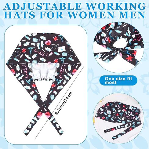 Unittype 4 Pcs Nurse Caps for Women Nursing Working Caps with Button and Sweatband Adjustable Elastic Scrub Hats for Dentist in Saudi Arabia