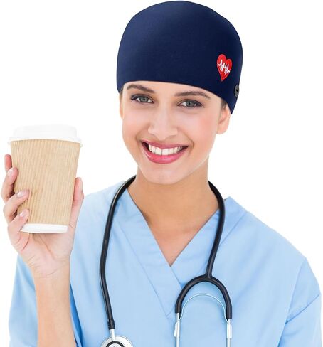 Unittype 4 Pcs Nurse Caps for Women Nursing Working Caps with Button and Sweatband Adjustable Elastic Scrub Hats for Dentist in Saudi Arabia