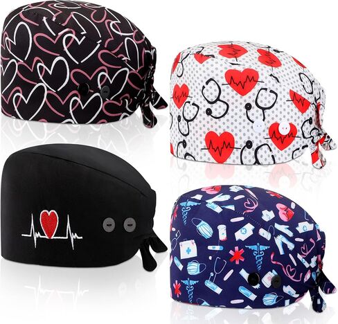 Unittype 4 Pcs Nurse Caps for Women Nursing Working Caps with Button and Sweatband Adjustable Elastic Scrub Hats for Dentist in Saudi Arabia