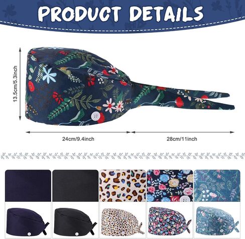 6 Pieces Bouffant Scrub Caps Printed Working Surgical Cap Nurse Hats with Buttons and Sweatband Adjustable Tie Back Hat for Women Men Multi Color in Saudi Arabia
