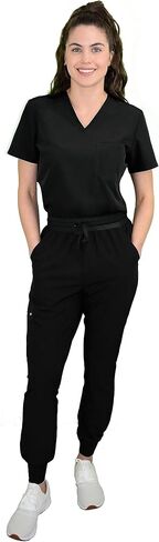 Green Town Scrubs for Women Scrub Set - Slim Fit Jogger Pant and Tuck-In V-Neck Top, 5 Pockets, Easy Care Uniform in Saudi Arabia