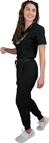 Green Town Scrubs for Women Scrub Set - Slim Fit Jogger Pant and Tuck-In V-Neck Top, 5 Pockets, Easy Care Uniform in Saudi Arabia