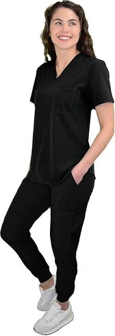 Green Town Scrubs for Women Scrub Set - Slim Fit Jogger Pant and Tuck-In V-Neck Top, 5 Pockets, Easy Care Uniform in Saudi Arabia