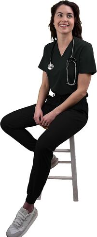 Green Town Scrubs for Women Scrub Set - Slim Fit Jogger Pant and Tuck-In V-Neck Top, 5 Pockets, Easy Care Uniform in Saudi Arabia