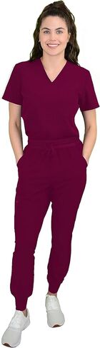 Green Town Scrubs for Women Scrub Set - Slim Fit Jogger Pant and Tuck-In V-Neck Top, 5 Pockets, Easy Care Uniform in Saudi Arabia
