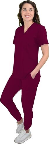 Green Town Scrubs for Women Scrub Set - Slim Fit Jogger Pant and Tuck-In V-Neck Top, 5 Pockets, Easy Care Uniform in Saudi Arabia