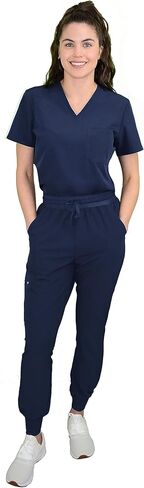 Green Town Scrubs for Women Scrub Set - Slim Fit Jogger Pant and Tuck-In V-Neck Top, 5 Pockets, Easy Care Uniform in Kuwait