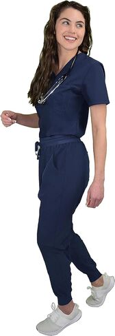 Green Town Scrubs for Women Scrub Set - Slim Fit Jogger Pant and Tuck-In V-Neck Top, 5 Pockets, Easy Care Uniform in Kuwait