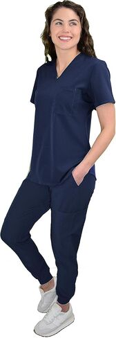 Green Town Scrubs for Women Scrub Set - Slim Fit Jogger Pant and Tuck-In V-Neck Top, 5 Pockets, Easy Care Uniform in Kuwait