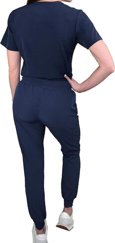 Green Town Scrubs for Women Scrub Set - Slim Fit Jogger Pant and Tuck-In V-Neck Top, 5 Pockets, Easy Care Uniform in Kuwait